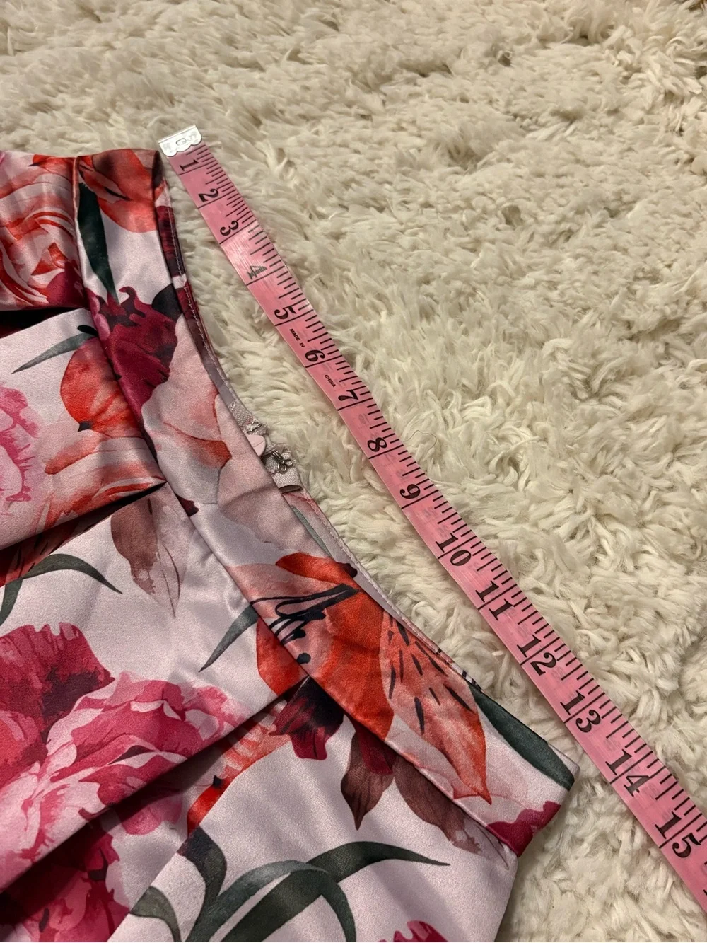 Charlotte Russe Pleated Floral Satin Midi Skirt Pink Red Peony Rose